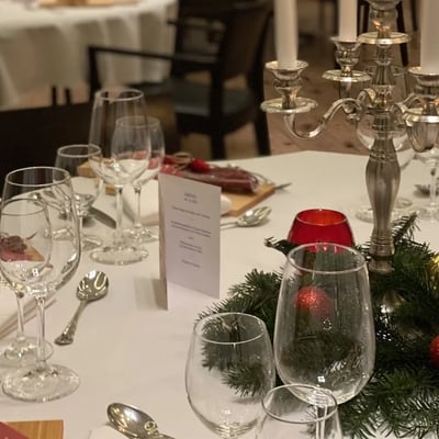 For company Christmas dinners, we pay attention to every detail, including the table decorations.