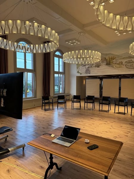 Presentation and display boards for a conference or retreat.