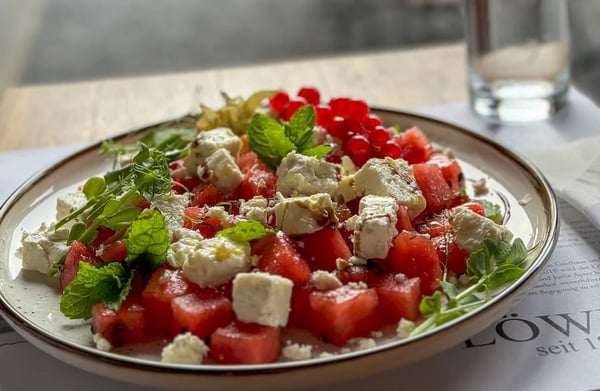 The watermelon feta salad is a refreshing lunch in midsummer.