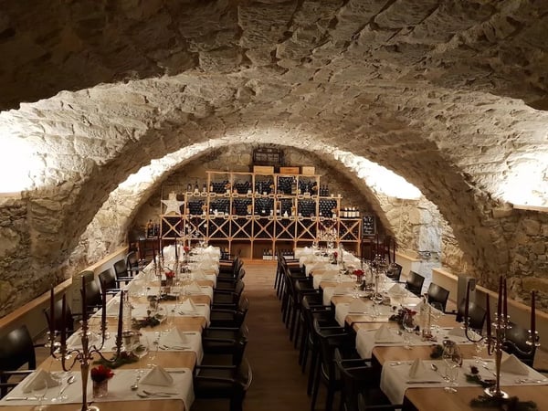 A Christmas dinner in the wine cellar is a special treat.