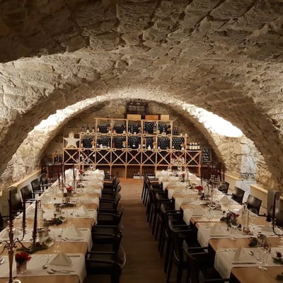 A Christmas dinner in the wine cellar is a special treat.