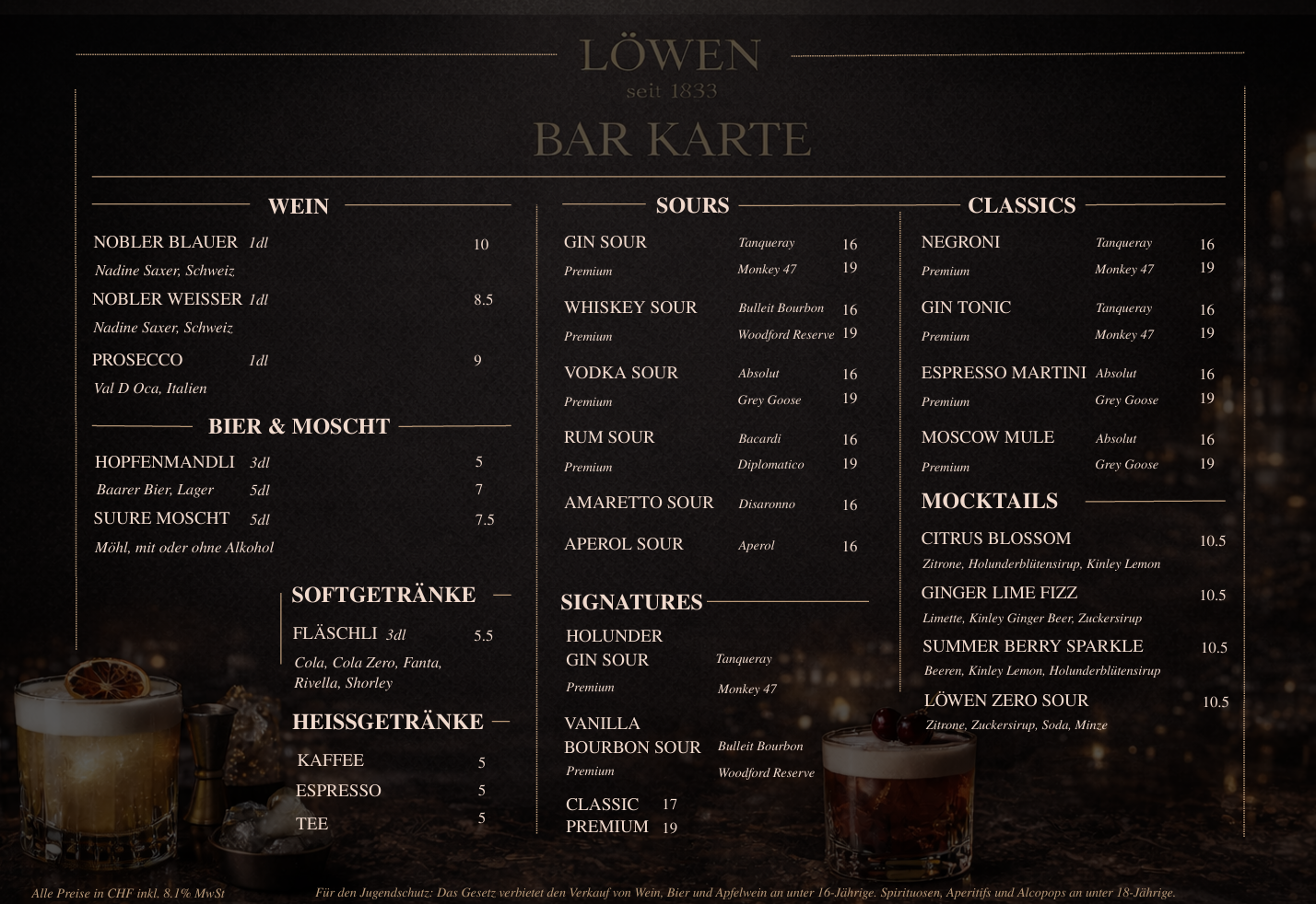 Löwen Bar Karte