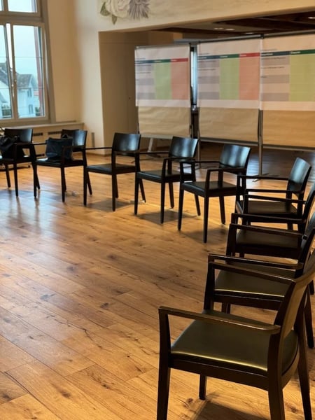 Circle of chairs arrangement for the meeting in the hall