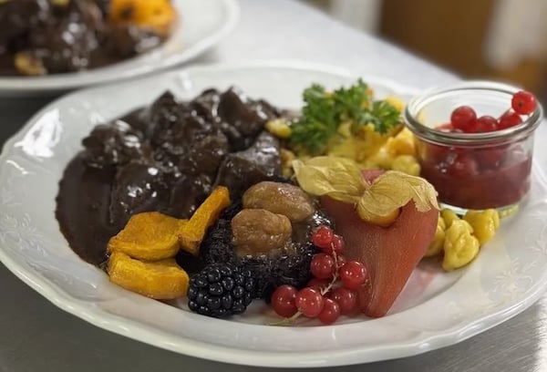 "Rehpfeffer" is a traditional Swiss dish made with venison in a pepper sauce.