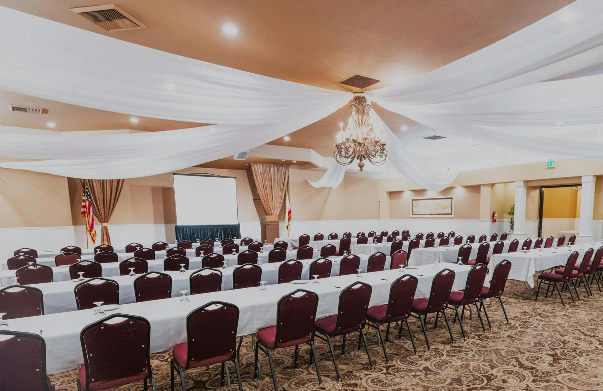 Formal gala event setup at The Grand Long Beach ballroom