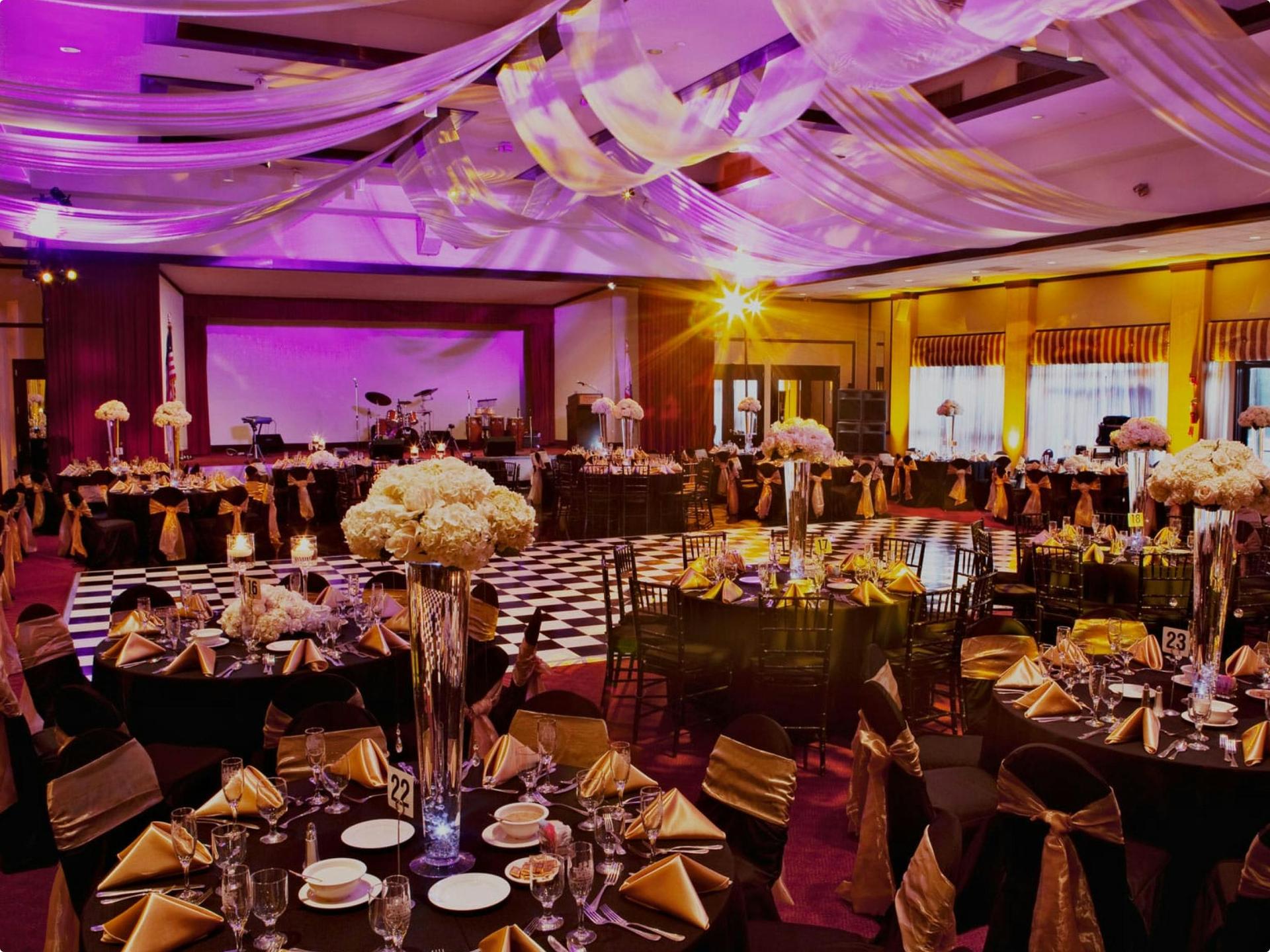 Quinceañera celebration at The Grand Long Beach ballroom with elegant decor