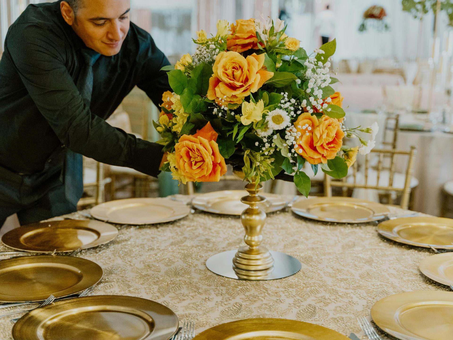 Milestone celebration event setup with elegant table settings