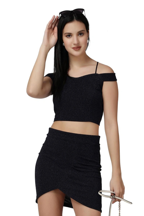Popwings Off Shoulder Crop Top & Ruched Skirt Set