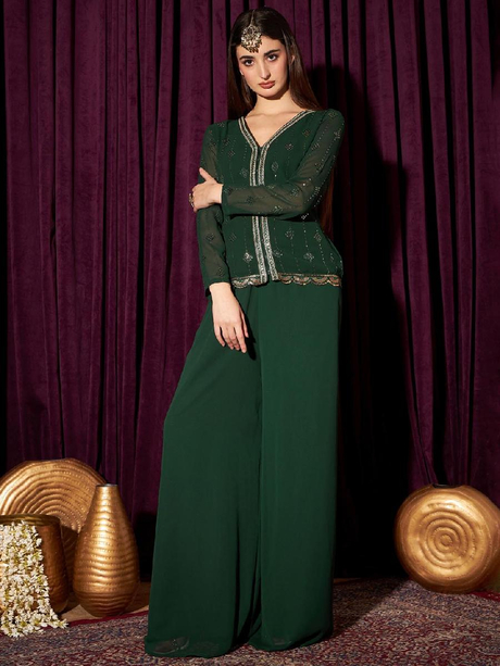Ethnic Motif Embroidered Top With Palazzo