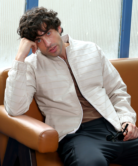 Mens Cloud Grey Pinline-Jacquard Bomber Jacket