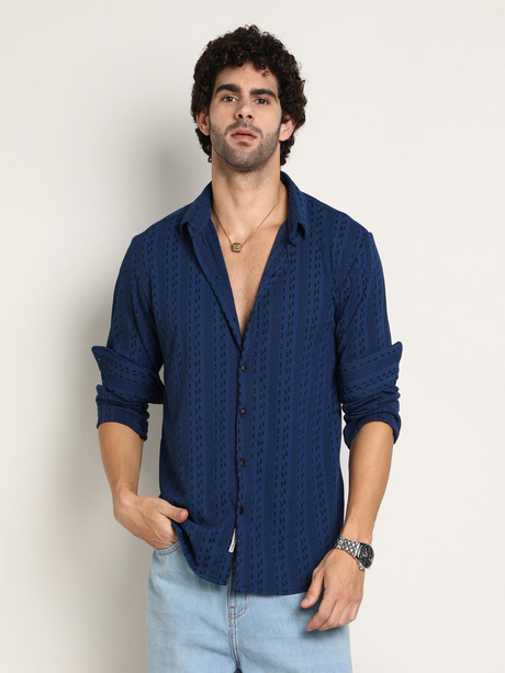 Mens Indigo Blue Chevron-Loop Shirt