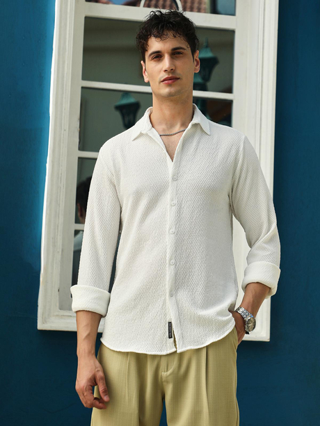 Mens Chalk White Weave-Tactile Shirt