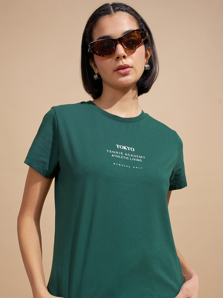  Green Round Neck Short Sleeve Oversized Typography Tshirts