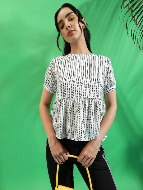 White Printed Peplum Top