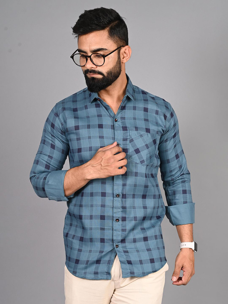Buffalo Checked Spread Collar Cotton Shirt
