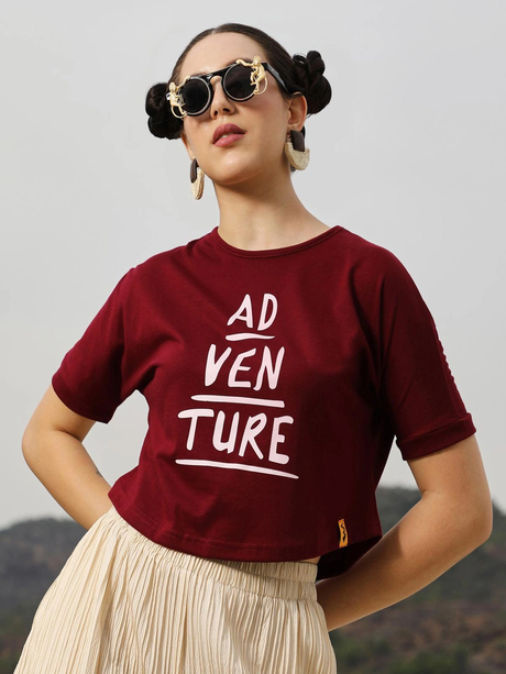 Womens Maroon Red Adventure Cropped Top