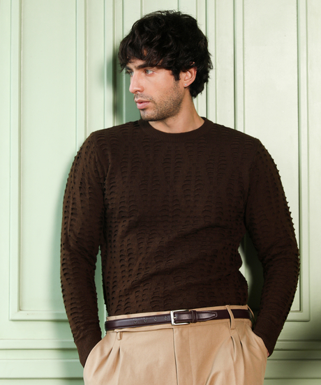 Mens Coffee Brown Geo-Gradient Jacquard Pullover Sweater