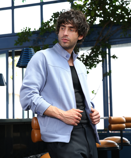Mens Flint Grey Panel-Stitch Knit Jacket
