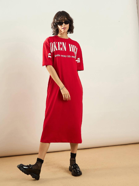 Red BROKEN HEART Printed T-Shirt Dress