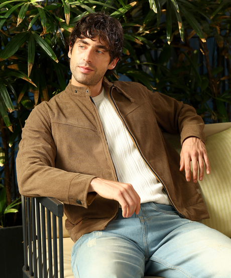 Mens Coffee Brown Corduroy Rider Jacket