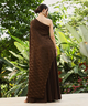 QISSA Womens Chocolate Brown Asymmetrical-Pleated Co-Ord