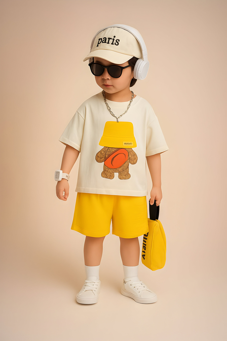 Googo Gaaga Boys Printed Round Neck Pure Cotton T-Shirt With Shorts