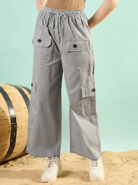 Women Mid-Rise Cotton Cargos Trousers