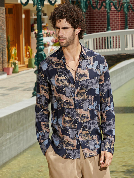 Mens Navy Blue Marquina Gradient Shirt