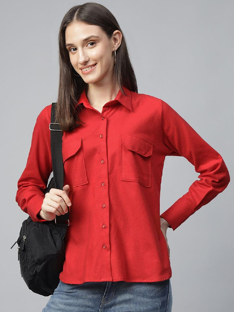 Hancock Women Solid Casual Red Shirt