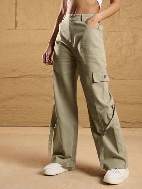 Beige Pocket Loop Detail Cargo Pants