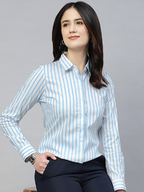 Hancock Women Vertical Striped Pure Cotton Stretchable Formal Shirt