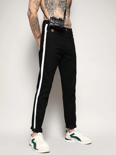 Men Tapered Side Striped Denim