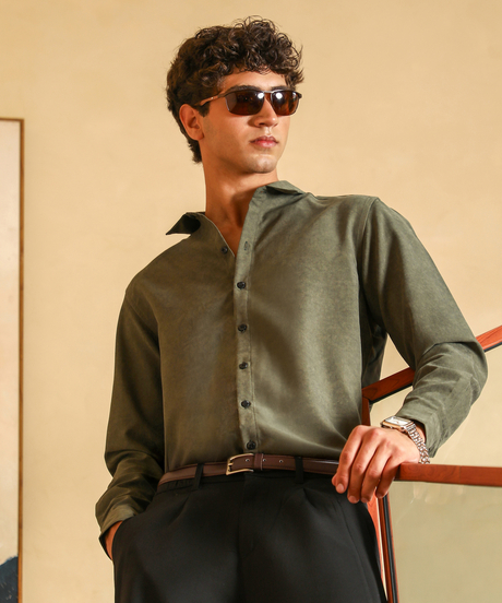 Mens Seaweed Green Mono-Fluid Imprint Shirt
