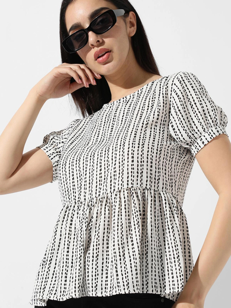 White Printed Peplum Top
