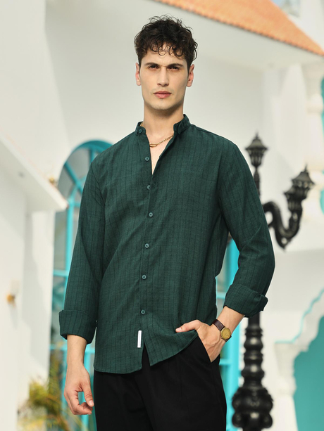 Mens Emerald Green Pinstriped-Tactile Shirt