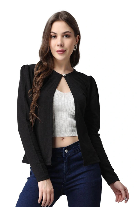 Women Casual Black Solid Full Sleeve Shrug For Women