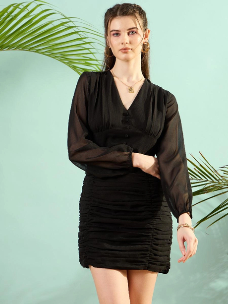 Black Bodycon Ruched Dress