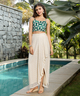  QISSA Womens Forest Green Geometric Knit-Drape Co-Ord Se