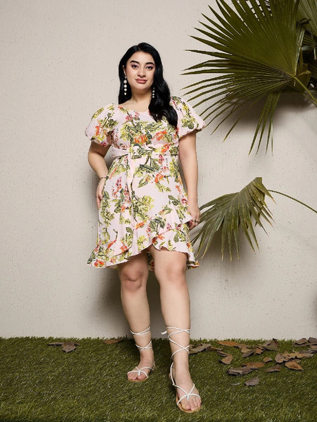 Peach Floral Printed Flared Fit & Flare Dress