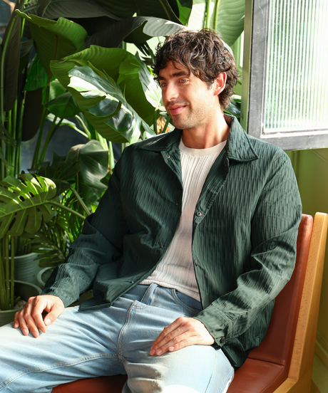 Mens Emerald Green Crease-Tactile Bomber Jacket