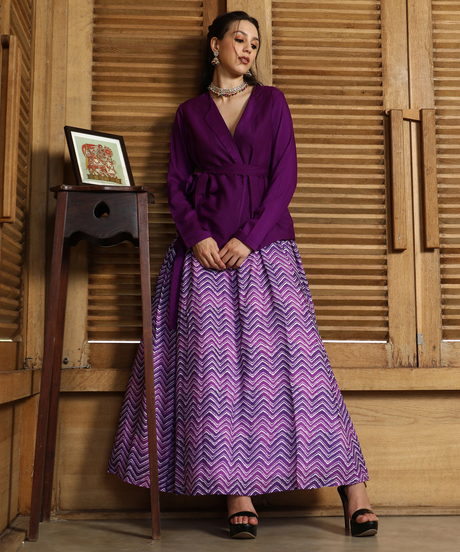 Womens Amethyst Purple Chevron-Wrap Co-Ord Set