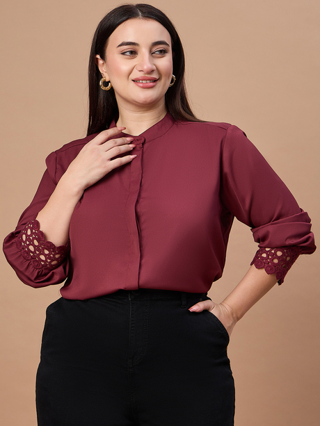 Plus Women Maroon polyester Formal Shirt