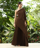  QISSA Womens Chocolate Brown Asymmetrical-Pleated Co-Ord