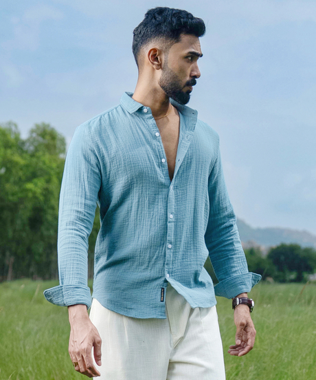 Mens Sky Blue Breezy-Weave Shirt
