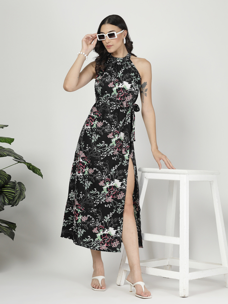 Women Printed Smart Casual Polyester Maxi Dress