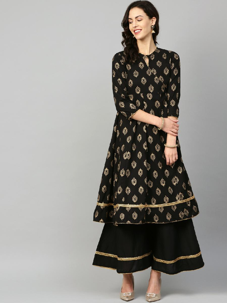 Women Black Ethnic Motifs Printed Kurta with Palazzos