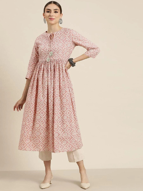Mauve Bandhej Gathered Kurta