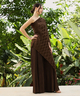  QISSA Womens Chocolate Brown Asymmetrical-Pleated Co-Ord