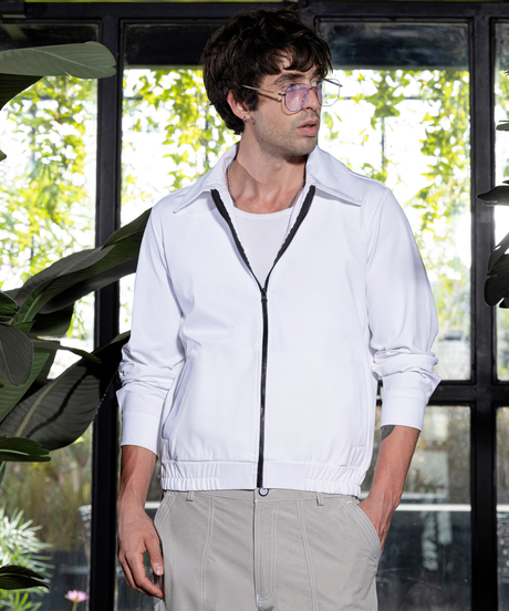 Mens Chalk White Zip-Front Jersey Jacket