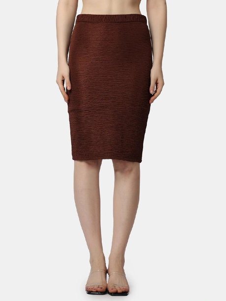 Popwings Self Design Knee Length Slip-On Pencil Skirt